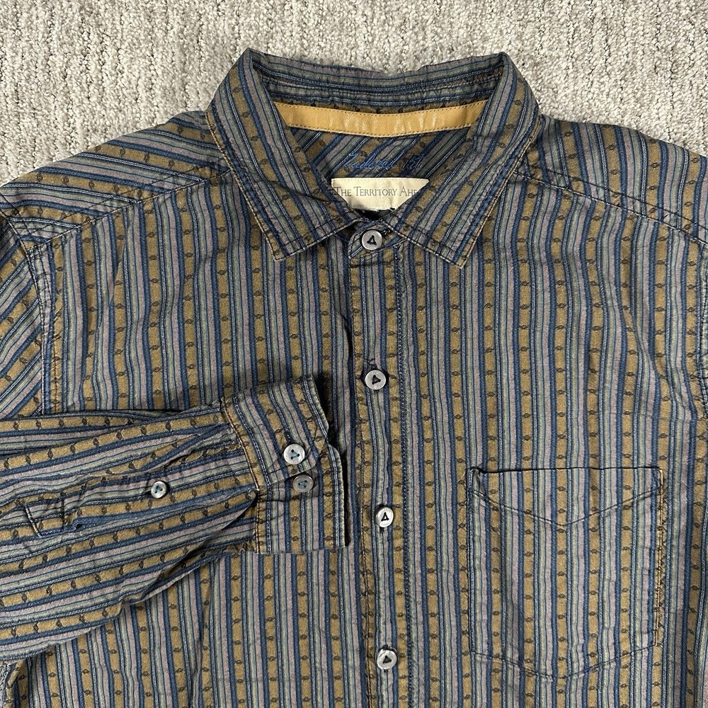 The Territory Ahead Mens Large Textured Stripe Button Downhirt Multicolor